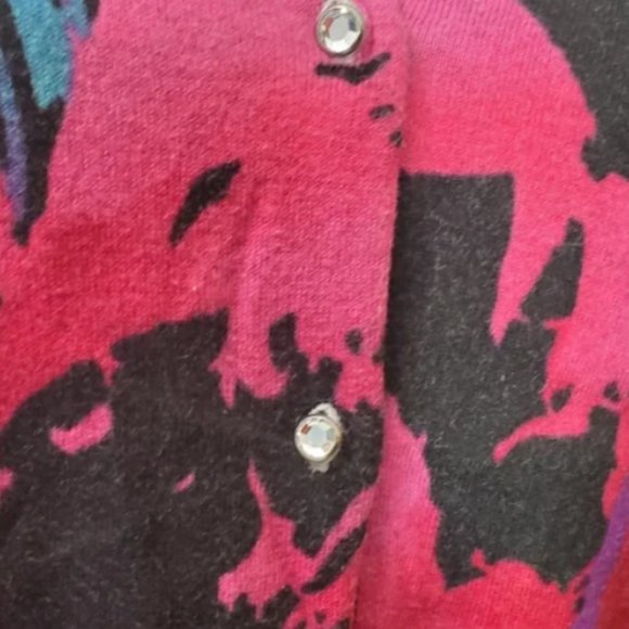 Express Design Studio Abstract Pink, Purple, Blue & Black 3/4 Sleeve Sweater - Picture 2 of 5